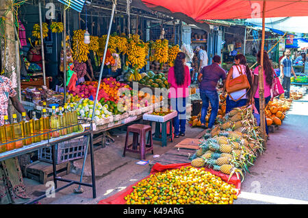 WELLAWAYA, SRI LANKA - Dezember 2, 2016: Die Frucht Markt in Wellawaya bietet eine große Auswahl an tropischen Früchten, die apopular Platz unter den Einheimischen ant, auf Dec Stockfoto