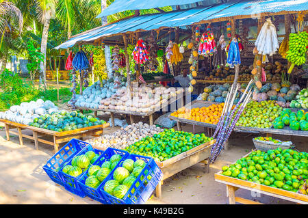 KUDA OYA, SRI LANKA - Dezember 2, 2016: Die Bauern am Straßenrand Stände sind ideale Ort, reife Früchte und Gemüse zu niedrigeren Preisen zu kaufen, am 2. Dezember Stockfoto