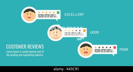 Customer Review Konzept - online überprüfen. Flaches Design web Infografik stil Banner. Stock Vektor