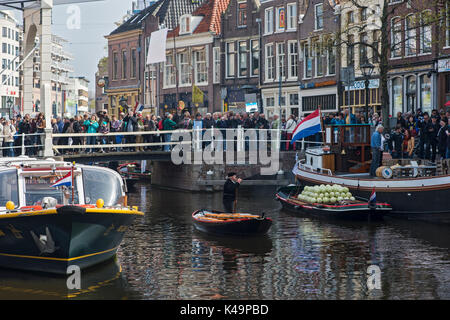 Massen von Touristen während der Käsemarkt in Alkmaar, Niederlande Stockfoto