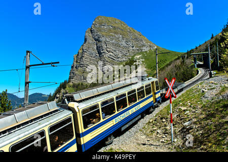 Glion, Les Rochers de Naye Der Goldenpass Sa Unter dem Gipfel Dent de Jaman, Montreux, Waadt, Schweiz/, mit dem Zug von Montreux Glion Rochers, De, Na Stockfoto