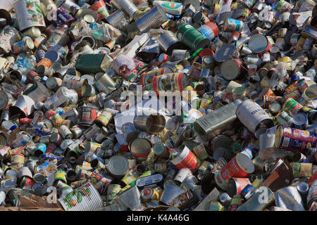 Abfallwirtschaft, bestand auf das Recycling, Getränkedosen, verzinnt, Abfallwirtschaft, Lager zum Recycling, Getraenkedosen, Weissblech Stockfoto