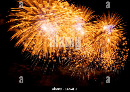 Buntes Feuerwerk in verschiedenen Farben über Nachthimmel Stockfoto