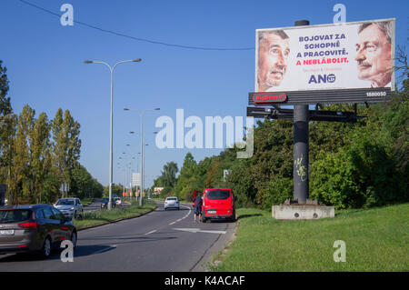 BigBoard der Bürgervereinigung ANO 2011, Andrej Babis, Martin Stropnicky, Wahlkampf Reklametafeln Stockfoto