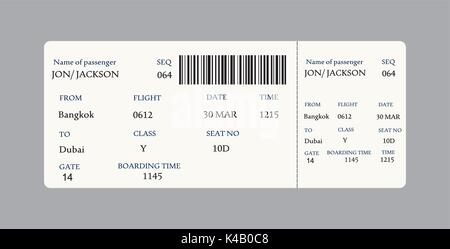 Vector Image der Airline Bordkarte Ticket mit QR-Code Vector Abbildung 2. Stock Vektor