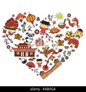 Chinesische cartoon Symbol in Herzform. Vector Illustration Stock Vektor