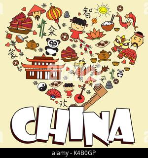 Chinesische Symbole Symbole in der Form von Herzen, Vector Illustration Stock Vektor