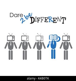 Wagen, anders werden. Mann mit TV-Kopf, ein Anderes, Vector Illustration Stock Vektor