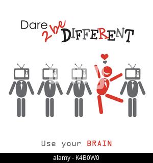 Wagen, anders werden. Mann mit TV-Kopf, ein Anderes, Vector Illustration Stock Vektor