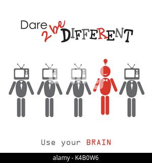 Wagen, anders werden. Mann mit TV-Kopf, ein Anderes, Vector Illustration Stock Vektor