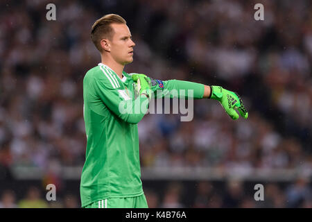 Das 1:0 fiel Treber - Andre ter Stegen (Deutschland). GES/Fussball/WM-Qualifikation: Deutschland - Norwegen, 04.09.2017 Fußball: WM-Qualifikation: Deutschland vs Norwegen, Stuttgart, September 4, 2017 | Verwendung weltweit Stockfoto