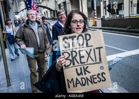 Brüssel, Bxl, Belgien. 5. Sep 2017. Anti-Brexit Aktivisten beteiligen Sie sich im März gegen Brexit vor der EU-Zentrale in Brüssel, Belgien, am 05.09.2017 von Wiktor Dabkowski Credit: Wiktor Dabkowski/ZUMA Draht/Alamy leben Nachrichten Stockfoto