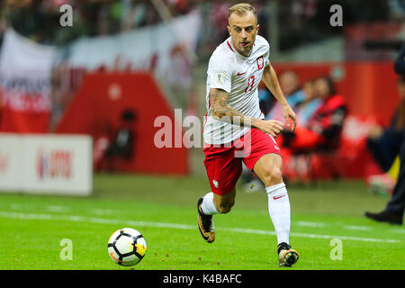 Großbritannien und Irland RECHTE NUR Kamil Grosicki von Polen während der FIFA WM 2018 Qualifikation Gruppe E Übereinstimmung zwischen Polen und Kasachstan auf nationaler Stadium am 4. September 2017 in Warschau, Polen. (Foto durch Olimpik/Pixathlon/phcimages.com) Stockfoto