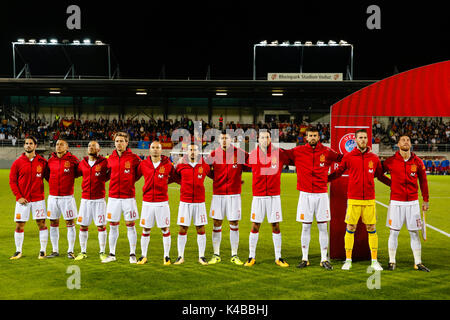 Vaduz, Liechtenstein. 5. Sep 2017. Team Gruppe Liune beim Qualifikationsspiel für die WM 2018, Runde 8, zwischen Liechtenstein vs Spanien im Rheinpark Stadion in Vaduz, Liechtenstein, 5. September 2017. Credit: Gtres Información más Comuniación auf Linie, S.L./Alamy leben Nachrichten Stockfoto