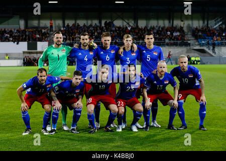 Vaduz, Liechtenstein. 5. Sep 2017. Team Gruppe Liune beim Qualifikationsspiel für die WM 2018, Runde 8, zwischen Liechtenstein vs Spanien im Rheinpark Stadion in Vaduz, Liechtenstein, 5. September 2017. Credit: Gtres Información más Comuniación auf Linie, S.L./Alamy leben Nachrichten Stockfoto