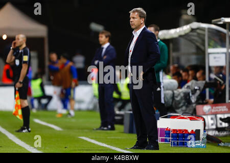 Vaduz, Liechtenstein. 5. Sep 2017. René Pauritsch Trainer von und zu Liechtenstein im Qualifikationsspiel für die WM 2018, Runde 8, zwischen Liechtenstein vs Spanien im Rheinpark Stadion in Vaduz, Liechtenstein, 5. September 2017. Credit: Gtres Información más Comuniación auf Linie, S.L./Alamy leben Nachrichten Stockfoto