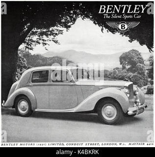 1940er Jahre alten Vintage original advert Werbung Bentley die Stille Sportwagen Magazin ca. 1947 wenn Verbrauchsmaterialien wurden noch unter post eingeschränkt - Krieg Rationierung Stockfoto