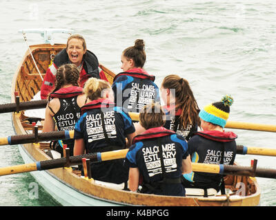 03, September, 2017. Meine Damen jährlichen Meisterschaften und unter 16 Jahren Kategorien der historischen Cornish traditionelle Pilot gig Boot Stockfoto