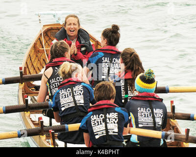 03, September, 2017. Meine Damen jährlichen Meisterschaften und unter 16 Jahren Kategorien der historischen Cornish traditionelle Pilot gig Boot Stockfoto