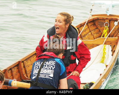 03, September, 2017. Meine Damen jährlichen Meisterschaften und unter 16 Jahren Kategorien der historischen Cornish traditionelle Pilot gig Boot Stockfoto