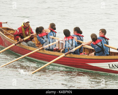 03, September, 2017. Meine Damen jährlichen Meisterschaften und unter 16 Jahren Kategorien der historischen Cornish traditionelle Pilot gig Boot Stockfoto