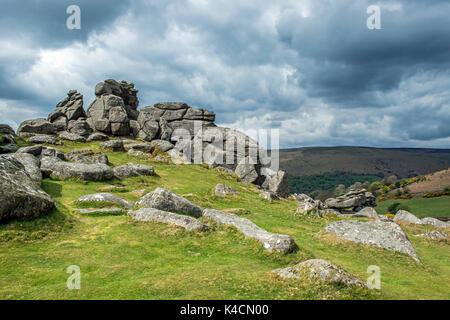 Bonehill Felsen über Widecombe im Moor Dartmoor Devon Stockfoto