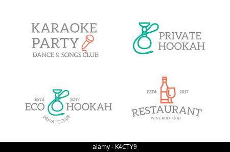 Satz von Retro Vintage night club, Karaoke, Disco, Shisha logo oder Abzeichen, Embleme, Etiketten und Abzeichen und andere branding Objekte. Vektor Linienstil Stock Vektor