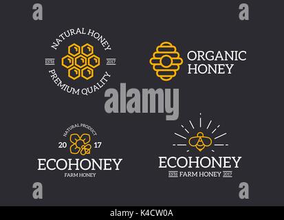 Satz von Retro Vintage Honig und Bienen, Honig, hive Logo oder Abzeichen, Embleme, Etiketten und Abzeichen und andere branding Objekte. Vektor Linienstil Stock Vektor