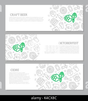 Satz von drei digitalen Bier, Pub und Bar horizontale Banner mit Symbol Muster. Vector Illustration Stock Vektor
