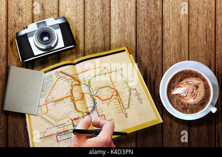 Reiseplanung Konzept auf der Karte Stockfoto