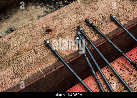 Neue Schrauben und Muttern zur Befestigung Holz- squared Anmelden Stockfoto