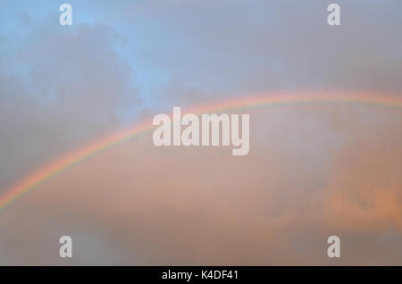 Regenbogen auf einem stürmischen Himmel nur nach einem schweren Regen Stockfoto