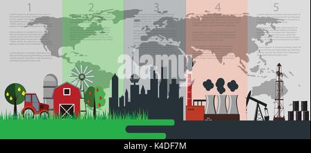 Stadt Hof und Gewinnung von Öl Stock Vektor