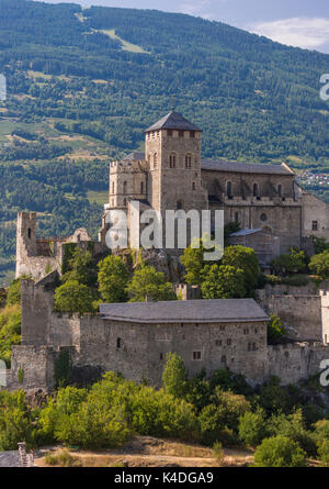 SION, SCHWEIZ - Basilika de Valere, auch als Valere Burg, im Kanton Wallis bekannt. Stockfoto