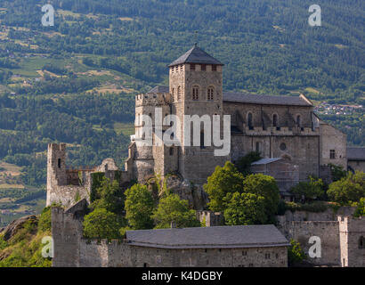 SION, SCHWEIZ - Basilika de Valere, auch als Valere Burg, im Kanton Wallis bekannt. Stockfoto