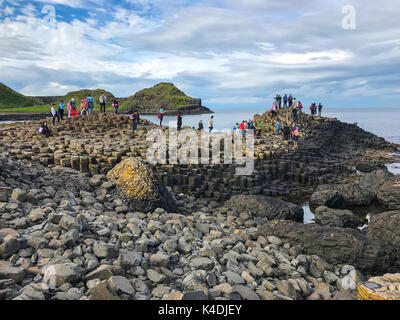 Giants Causeway, Nordirland - 21. August 2017: Schöne Landschaft mit Basaltsäulen aus der Masse an Giants Causeway im Norden Stockfoto