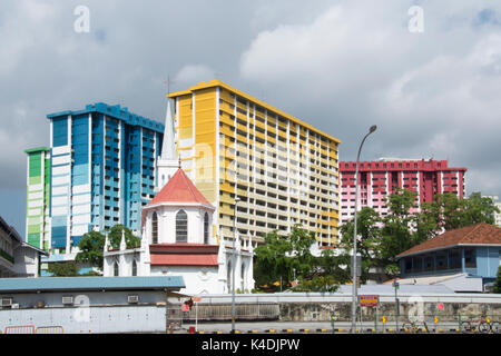 1970 s öffentliche Wohnblocks Abriss, vor einer Ampel interchange Entwicklung, Rochor Road, Singapur Stockfoto