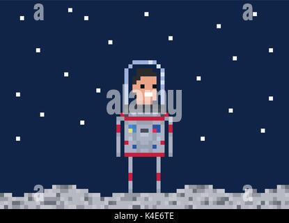 Astronaut pixel Spiel Stil Abbildung. Kosmonaut Vektor pixel art Design. 8 bit Menschen Charakter. Stock Vektor