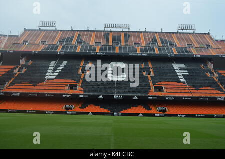 Valencia, Spanien - 28. August 2017: Die Ansicht von Valencia CF steht an Stadium Mestalla Stockfoto