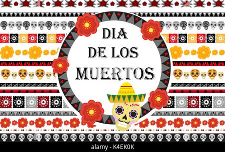 Tag der Toten Mexikanischen holiday Set von gemusterten Pinsel. Dia de los Muertos Grenze für Ihre Konstruktion. Auf weissem Hintergrund. Vector Illustration. Stock Vektor