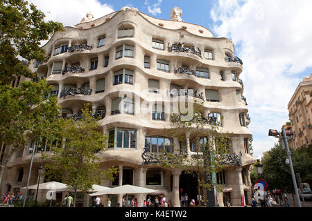 Weltkulturerbe der UNESCO Casa Milà in Barcelona, die Hauptstadt und größte Stadt Kataloniens, in Spanien Stockfoto