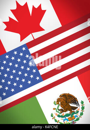NAFTA-ökonomischer Handelsabkommen, Kanada, USA und Mexiko Flags Stockfoto