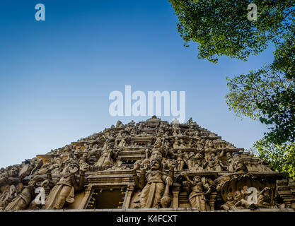 Das heilige Gebäude, Pyramide, der Brihadeeswarar Hindu Tempel, der lebendige Tempel zu Lord Shiva geweiht in Thanjavur im indischen Bundesstaat Tamil Nadu, Indien Stockfoto