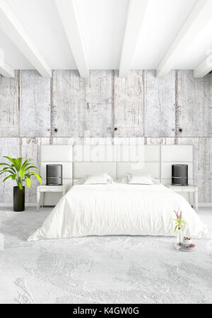 Moderne loft Innenbereich Schlafzimmer oder Wohnzimmer mit vielseitigen Wand mit dem Raum. 3D-Rendering. Stockfoto
