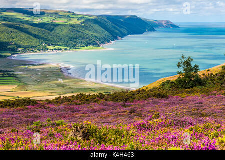 Der Blick über die Bucht von porlock im Exmoor National Park, Somerset. Stockfoto