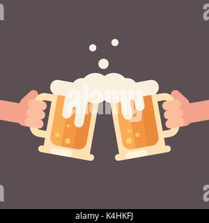 Cheers, zwei Hände, die bierkrüge Flachbild Abbildung Stock Vektor