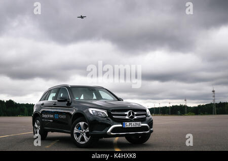 Minsk, Weißrussland - 26. August 2017: Rückansicht des Mercedes-Benz GLC 350 e Plug-In Hybrid hautnah. Stockfoto