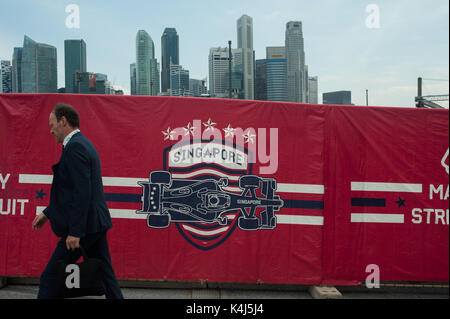 03.09.2017, Singapur, Republik Singapur, Asien - Blick auf die Skyline des Central Business District in der Marina Bay. Stockfoto