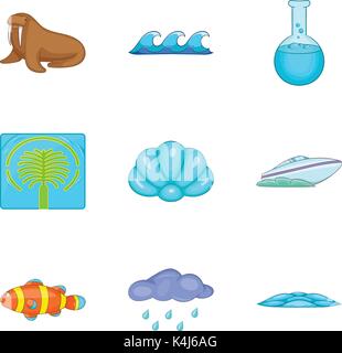 Aqua Icons Set, Cartoon-Stil Stock Vektor