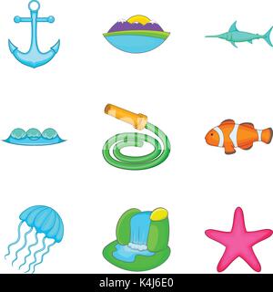 Ozean Icons Set, Cartoon-Stil Stock Vektor